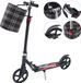 Trottinette pliable – Trottinette pour adultes et enfants – Hauteur réglable de 91 à 106 cm – Grandes roues de 21 cm – Deux roues – Capacité de charge de 150 kg – Panier : 2,27 kg – Noir
