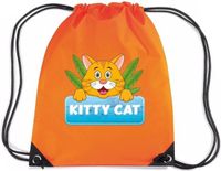Bellatio Decorations Kitty Cat katten rijgkoord rugtas / gymtas - oranje - 11 liter - voor kinderen