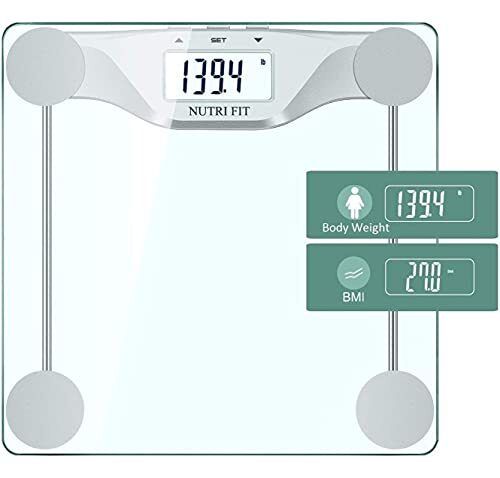 NUTRI FIT Digitale personenweegschaal, nauwkeurige gewichtsmeting, groot display met achtergrondverlichting en step-on-technologie.