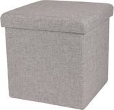 Urban Living Pouf/tabouret - boîte de rangement tabouret - gris - lin/mdf - 37 x 37 cm - pliable