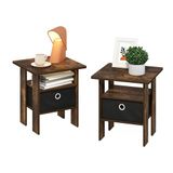 Furinno Set van 2 bijzettafels met vuilnisbak, bewerkt hout, barnsteengrenen/zwart