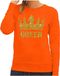 Oranje Queen print sweater - trui met gouden glitter kroon - pour femmes - Koningsdag supporter kleding XL