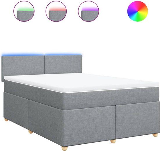 vidaXL Boxspring met matras stof lichtgrijs 140x190 cm