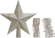 Décoration de Noël étoile en plastique pailletée 19 cm et guirlandes en aluminium lot 3 pièces - Décoration de sapin de Noël