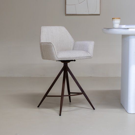 Giga Meubel Barstoel Noa Draaibaar - Beige/Walnoot - Set van 2