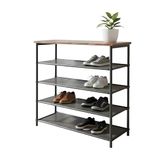 Relaxdays schoenenrek, HBT: 75x75x30 cm, 4 vlieslagen voor 12 paar, plank, industrieel, zwart/bruin