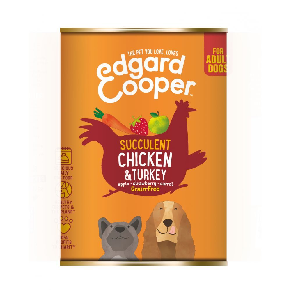 Edgard & Cooper Kip & Kalkoen Blik - Voor volwassen honden - Hondenvoer - 6 x 400 g