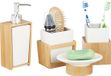 Relaxdays Set d'accessoires de salle de bain 4 pièces - Bambou Céramique - Moderne - Beige clair/Blanc/Argent