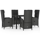 vidaXL Ensemble de jardin 5 pièces avec coussins, noir, en polyrotin