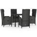 vidaXL Ensemble de jardin 5 pièces avec coussins, noir, en polyrotin