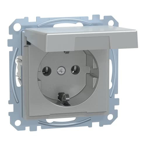 Merten MEG2414-0460 SCHUKO-stopcontact met klapbaar, IP44, BRS, schroefliftkl, aluminium, systeem M