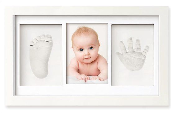 Vicon Premium Baby Fotolijst met Gipsafdruk Voet en Hand - Klei Afdruk Baby - 33 x 20 cm - Wit