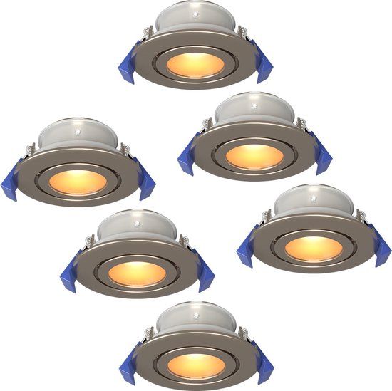 HOFTRONIC Set van 6 Lima LED inbouwspots - 4 Watt 345 lumen - 2700K Warm wit - GU10 - Dimbaar - Rond - Kantelbaar - IP65 Waterdicht - RVS