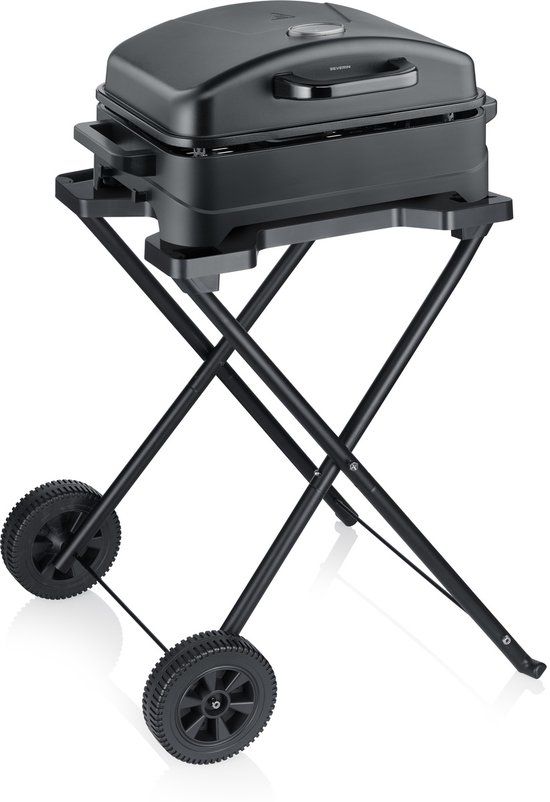 Severin PG 8598 Elektrische buiten BBQ Grill – 2300W – Keramische coating – 45x30 cm – Met Statief en deksel – Mat/zwart