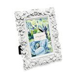 Laura Ashley 5x7 witte bloemen getextureerde handgemaakte hars fotolijst met ezel, voor tafelblad en muur display, decoratief bloemenontwerp thuis D cor, fotogalerij, kunst & meer (5 x 7, wit)