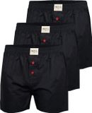 Phil & Co Wijde Boxershorts Heren Geweven Katoen Effen Zwart 3-Pack - Maat XL