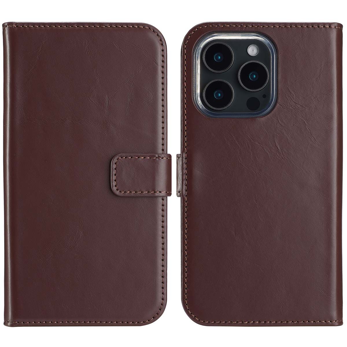 Selencia Echt Leren Bookcase Apple iPhone 16 Pro - Bruin