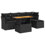 vidaXL 6-delige Loungeset met Kussens, Poly Rattan, Zwart