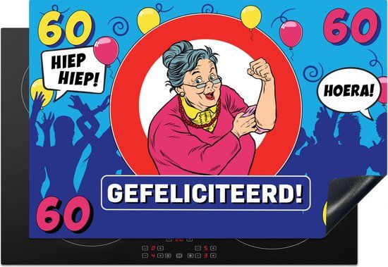 KitchenYeah® Inductie beschermer 77x51 cm - Verjaardag - 60 Jaar - Jubileum - Inductie kookplaat accessoire - Multicolor