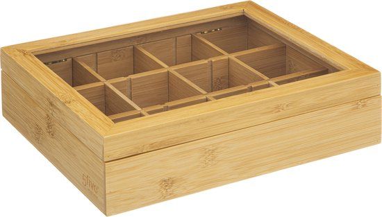 5Five Theedoos - 12-vaks - Bamboe hout - 23 x 28 x 7 cm