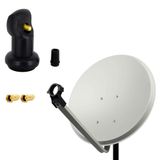 PremiumX 60 cm Satellitenschüssel, Stahl, Hellgrau, Single LNB, 2x F-Anschluss