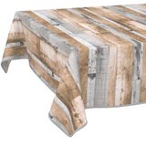Tafelzeil, Anro Tafelzeil, tafelkleed, houtlook, bruin/grijs, rechthoekig, met zoom, afwasbaar en onderhoudsvriendelijk, voor binnen en buiten, rustiek, pvc-tafelkleed voor tuin en keuken, 220 x 140 cm (rechthoekig)