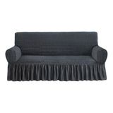 NICEEC Sofahoes, Donkergrijze bankhoes, 1-delig, eenvoudig passende bankhoes, universeel, zeer rekbaar, duurzame meubelbeschermer met rok, landelijke stijl (3-zits donkergrijs)