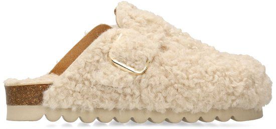 Sacha - Dames - Beige teddy clogs met gesp - Maat 42