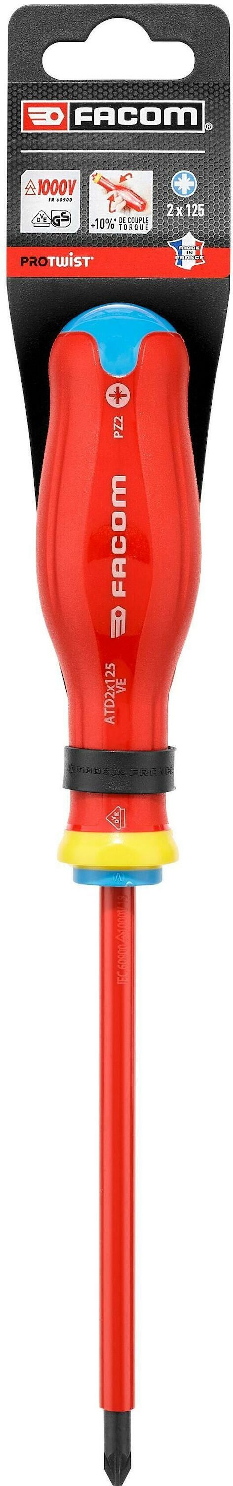 Facom AD.VE - Tot 1000 Volt Geïsoleerde Protwist® Schroevendraaiers voor Pozidriv® Schroeven - ATD2X125VEPB