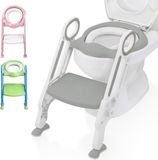 LifeGoods WC Verkleiner - Toilettrainer met Opstapje - Opvouwbaar - 2 tot 7 Jaar - Grijs/Wit