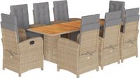 vidaXL 9-delige Tuinset met Kussens, Poly Rattan, Beige