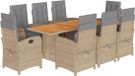 vidaXL 9-delige Tuinset met Kussens, Poly Rattan, Beige
