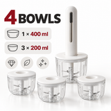 NONE Draadloze elektrische voedselhakker 30W, oplaadbare mini-voedselverwerker met 1x 400ml & 3x 200ml bakjes, dubbele messen, automatische uitschakeling, voor babyvoeding, groenten en dagelijkse