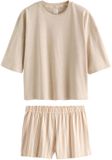 Next Dames Katoenen Pyjama met Short - Bruin