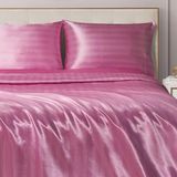 Juicy Couture Zijdeachtige Satijnen Damast Lakenset - Luxe Roze Beddengoed - Gladde Satijn Gestreepte Lakens - Queen Size
