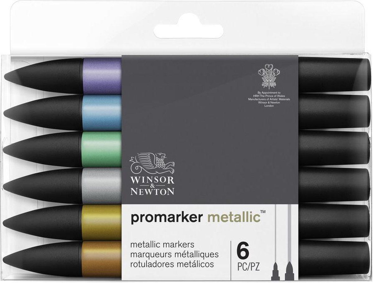 Winsor & Newton Promarker Metallic Markers - 6 Set - Assorted Colors