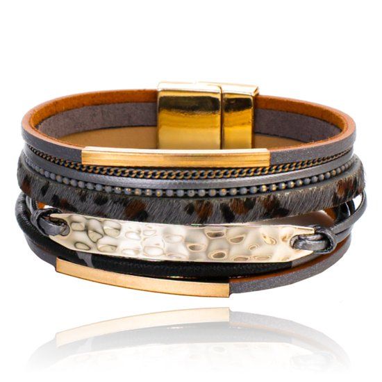 Deja Jewels Grijze dames armband dierenprint multilayer Bohemian stijl
