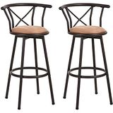 MEUBLE COSY Barkrukken, set van 2 barstoelen vintage, 360 graden draaibaar met rugleuning en voetensteun, zitting 77cm hoog, industriële stijl, bruin, 56x40x99,5cm