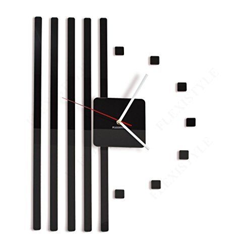 FLEXISTYLE Moderne wandklok 3d DIY POINTS zwart, woonkamer, slaapkamer, modern