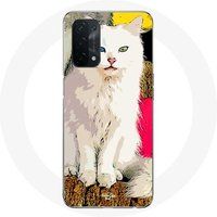 Maniacase Etui voor Oppo A74 Turkse Van Witte Kat met Blauwe en Gele Ogen