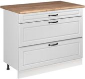 Vicco Keukenonderkast R-Line, Wit landelijk/Wit, 100 cm goudkleurig eiken werkblad