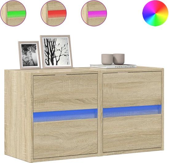 vidaXL TV-wandmeubels met LED 2 stuks Sonoma eikenkleurig