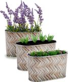 Arte r Plantenpot/bloempot teil - 3x - zink - bruin - L22,5 x D11,5 x H12 cm