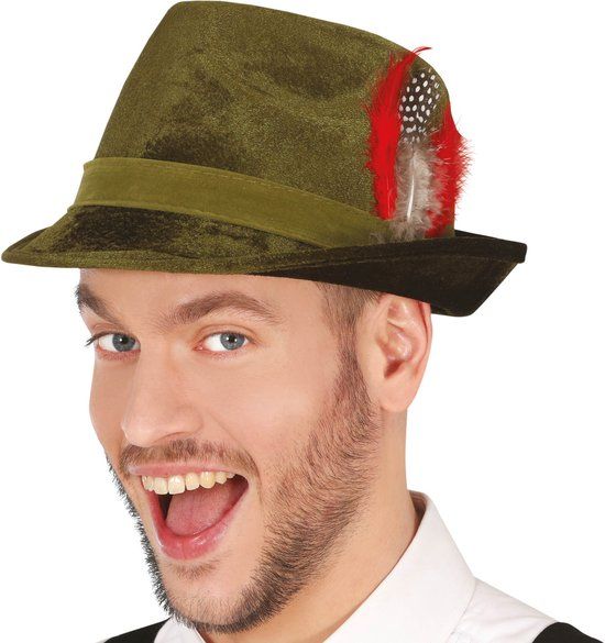 Guirca Tiroler/oktoberfest hoedje voor heren - groen velvet - Jagershoedje