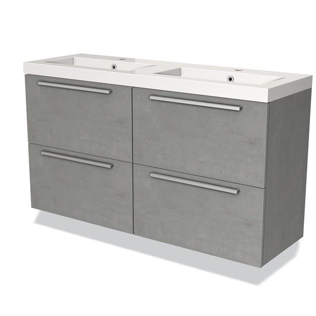 Maxaro Badkamermeubel 120cm Modulo Slim Lichtgrijs Beton 4 lades Vlak Wastafel Mineraalmarmer
