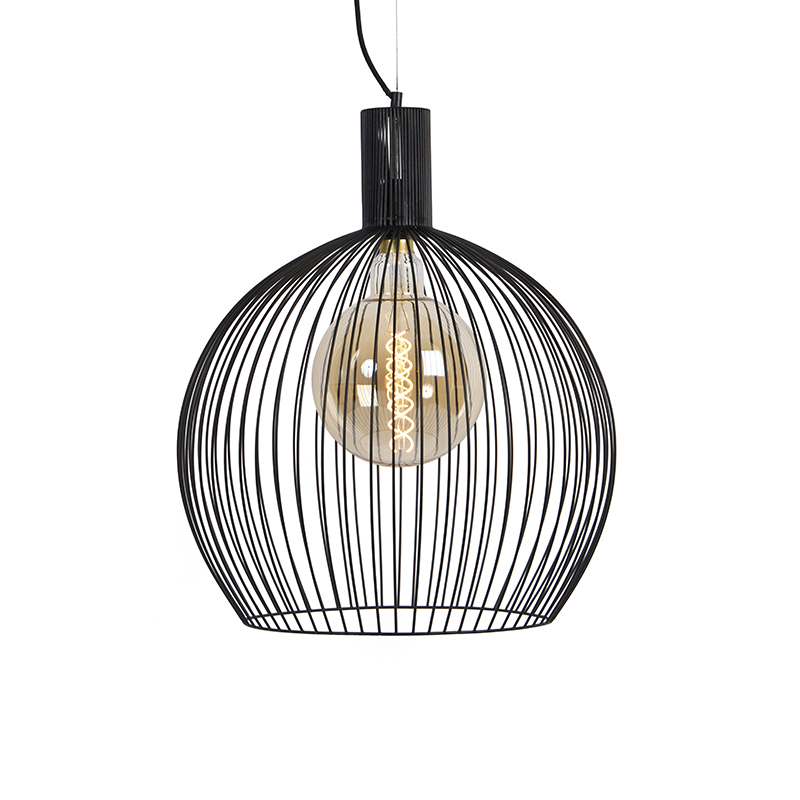 QAZQA Design ronde hanglamp zwart 50 cm - Wire Dos