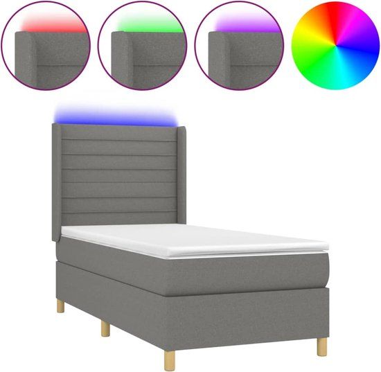 vidaXL Boxspring met matras en LED, stof, donkergrijs, 100x200 cm