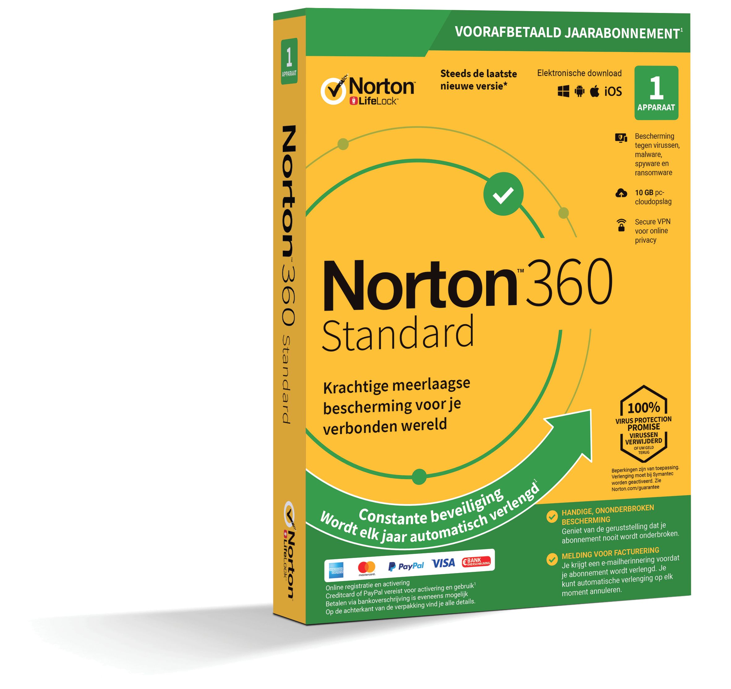 Norton 360 Standaard | 1 Apparaat - 1 Jaar | Windows - Mac - Android - iOS | 10 GB Cloud Opslag