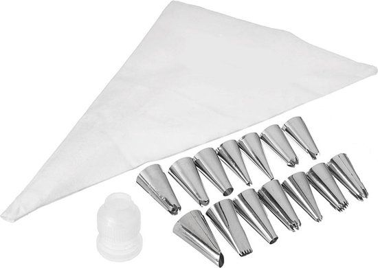 Krumble Spuitzak met 14 spuitmondjes - Herbruikbare spuitzak - Garneerspuit - Beslagspuit - Patisserie en taartdecoratie - Wit