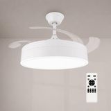 M Ledme - Led-plafondventilator, 72 W, wit, met licht en afstandsbediening, laag stroomverbruik, DC-motor, 6 snelheden, stil, 4 uitklapbare vleugels, zomer-winterfunctie, timer